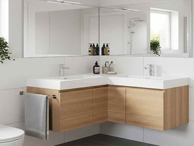  corner wash basin with a cabinet 